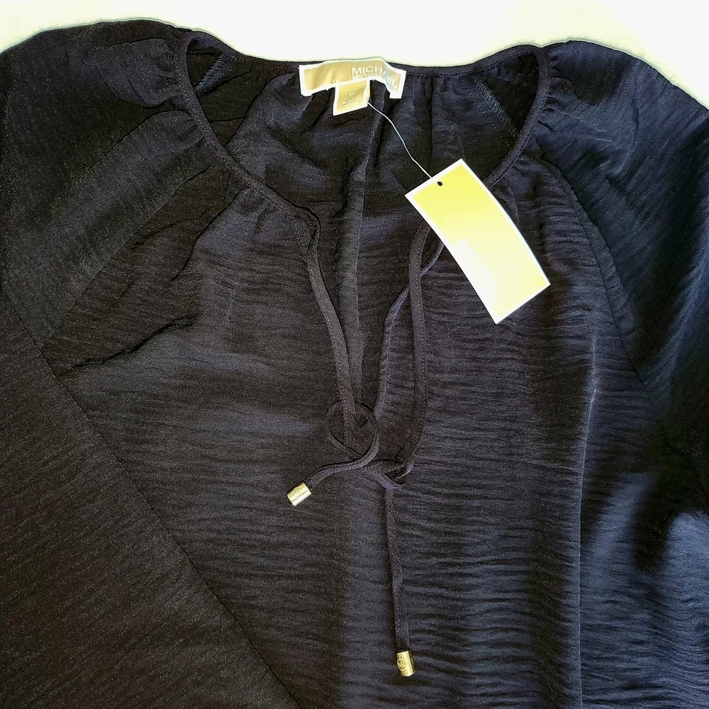 Michael Kors Dark Blouse with Tie Neck